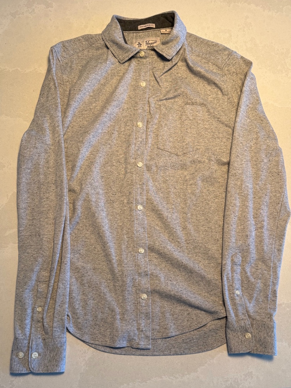 Men's Slim Penguin heather Grey Button-Up Shirt - Casual Collar